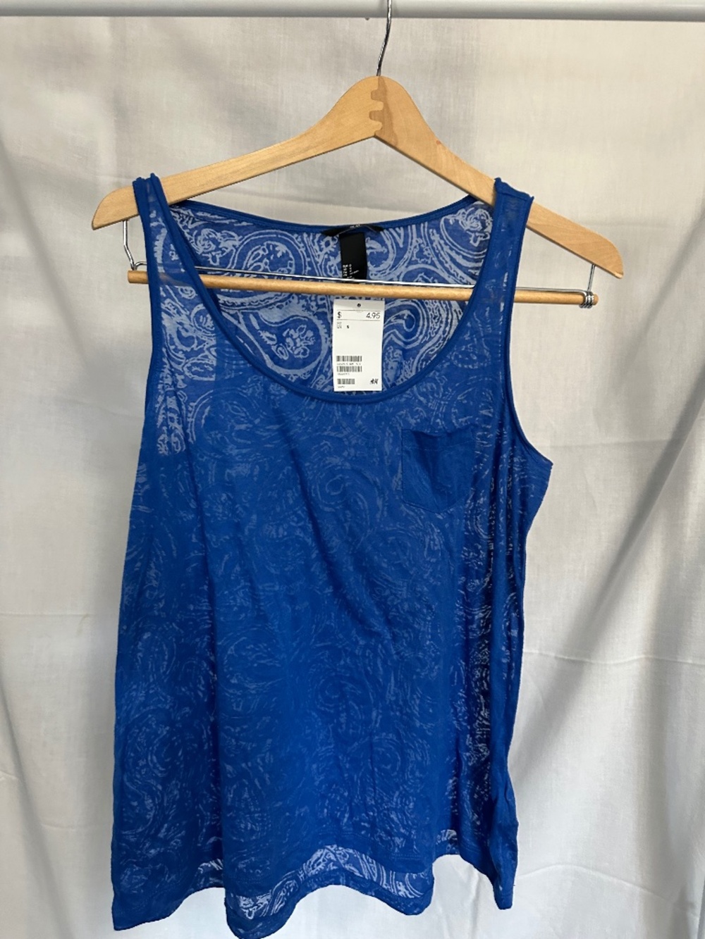 H&M Blue Sheer Paisley Tank Top Size S